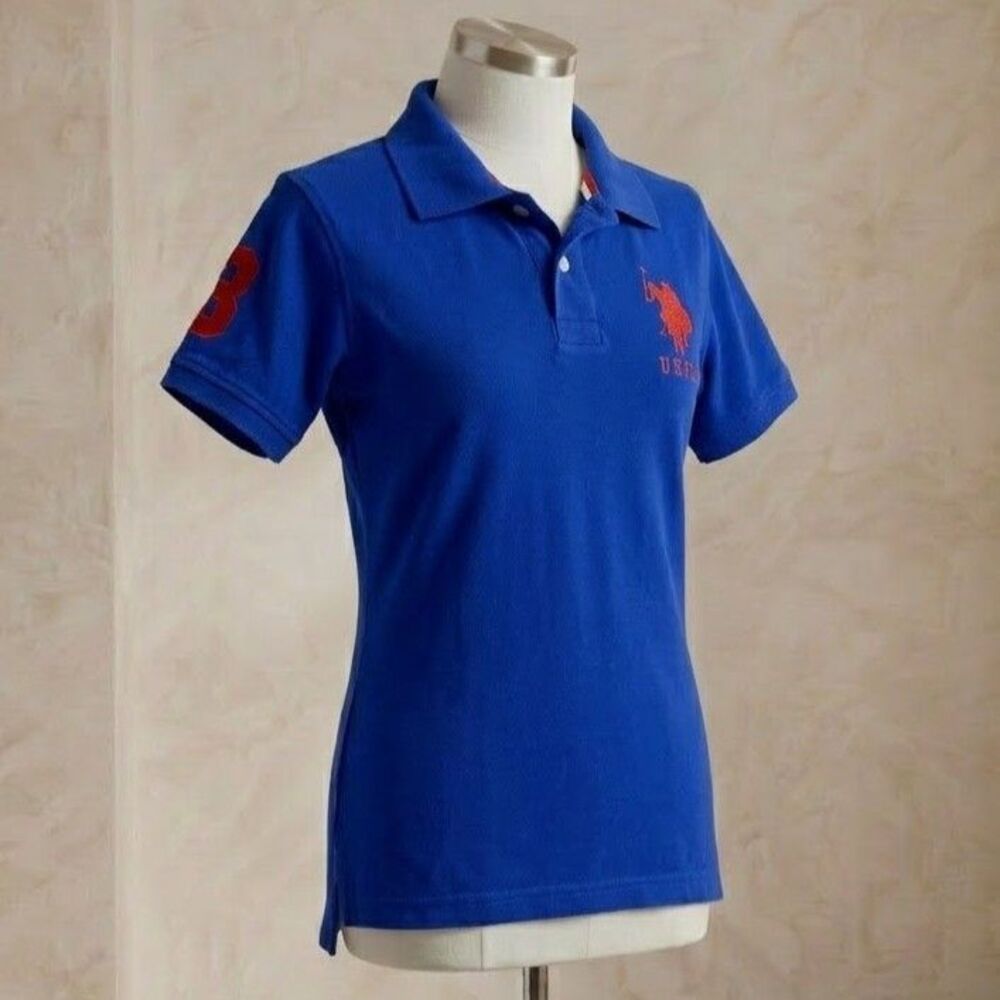 U.S. Polo Assn Boys Kids Polo Shirt Size 4 Blue Cotton Pique Short Sleeve